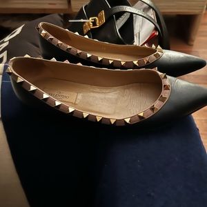 Valentino Rockstud flats navy tan gold